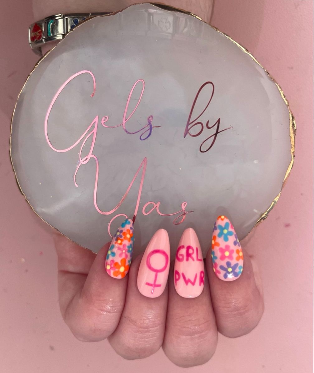 pink florals women’s day nail art design-06