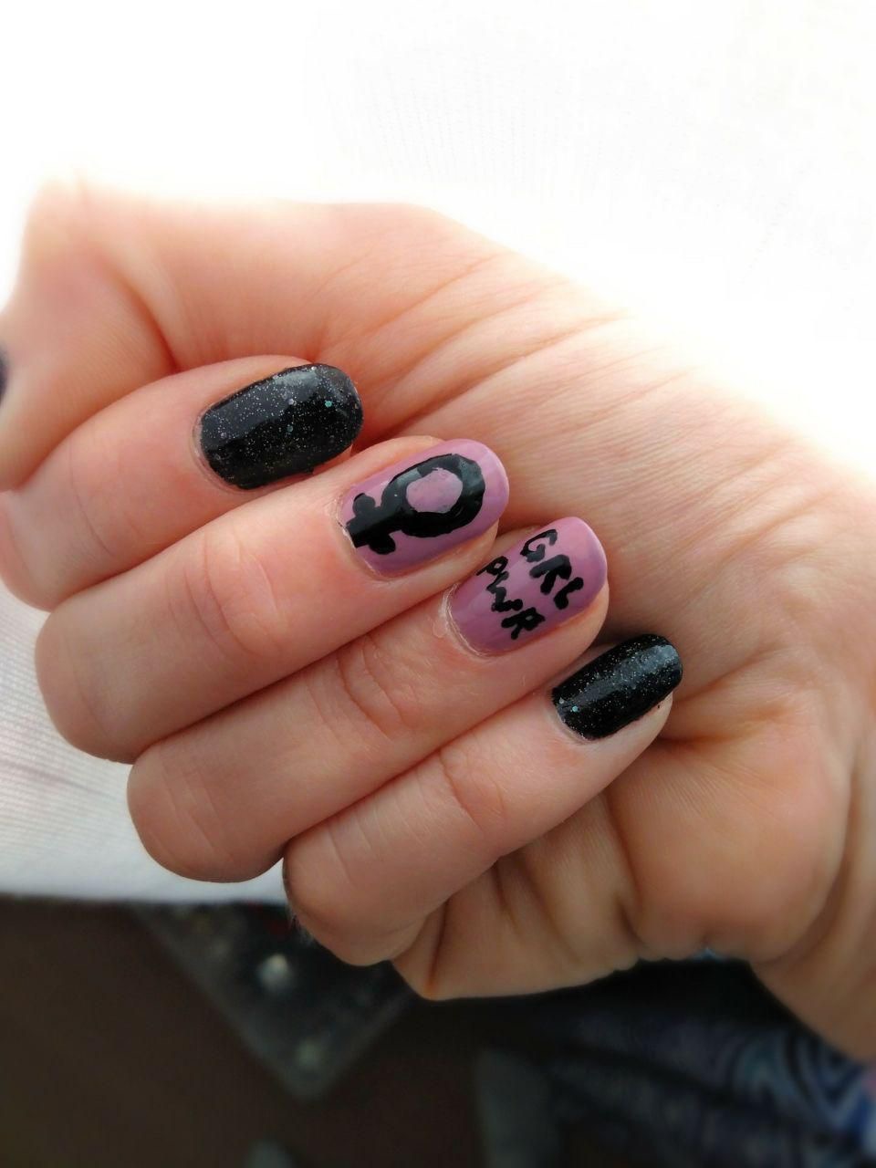 purple abd black women’s day nail art design-07