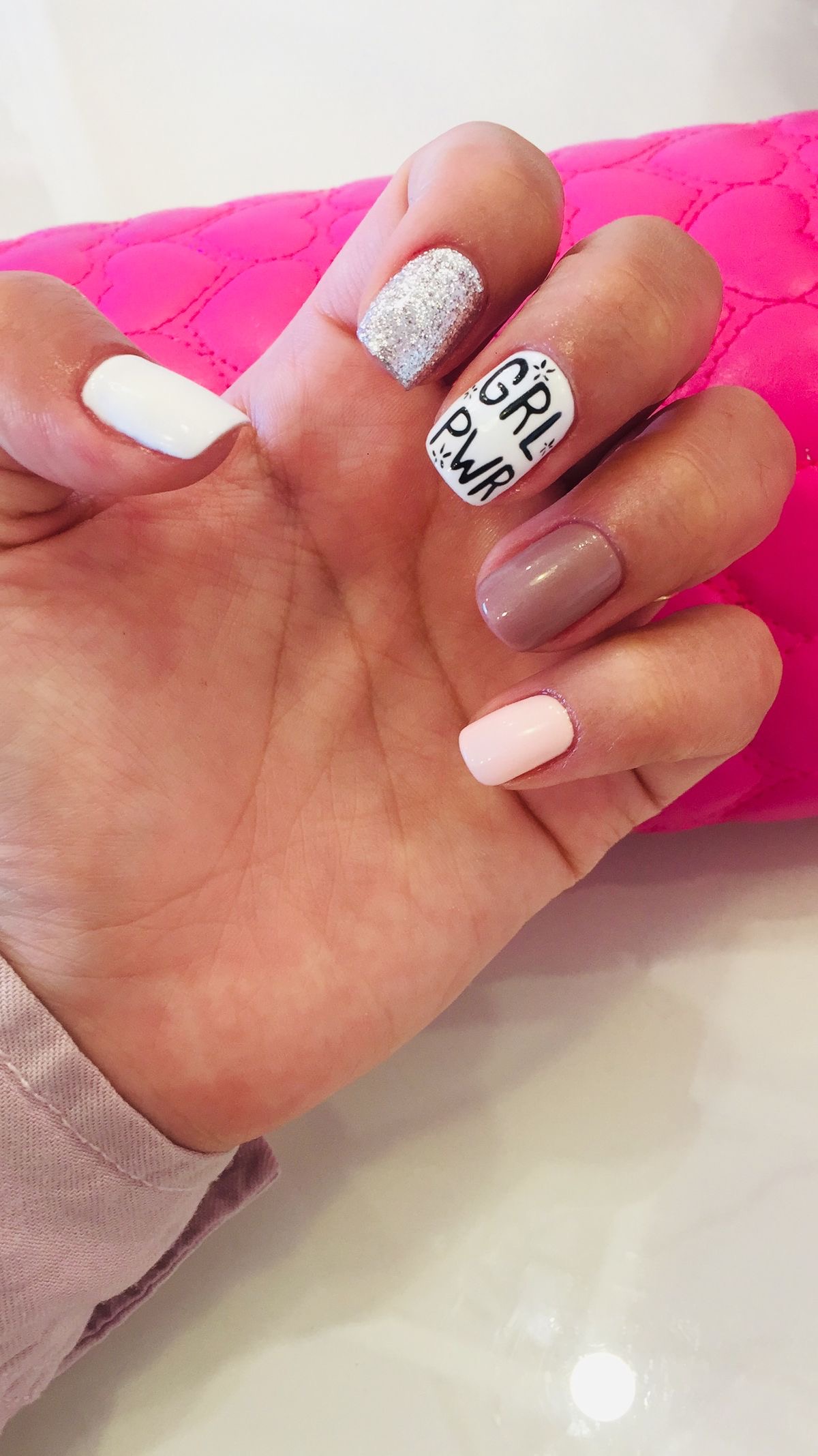 white and nude pink women’s day nail art design-10