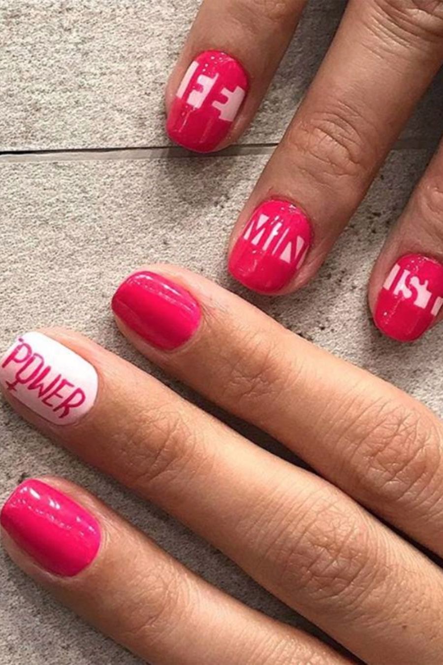 hot pink women’s day nail art design-19