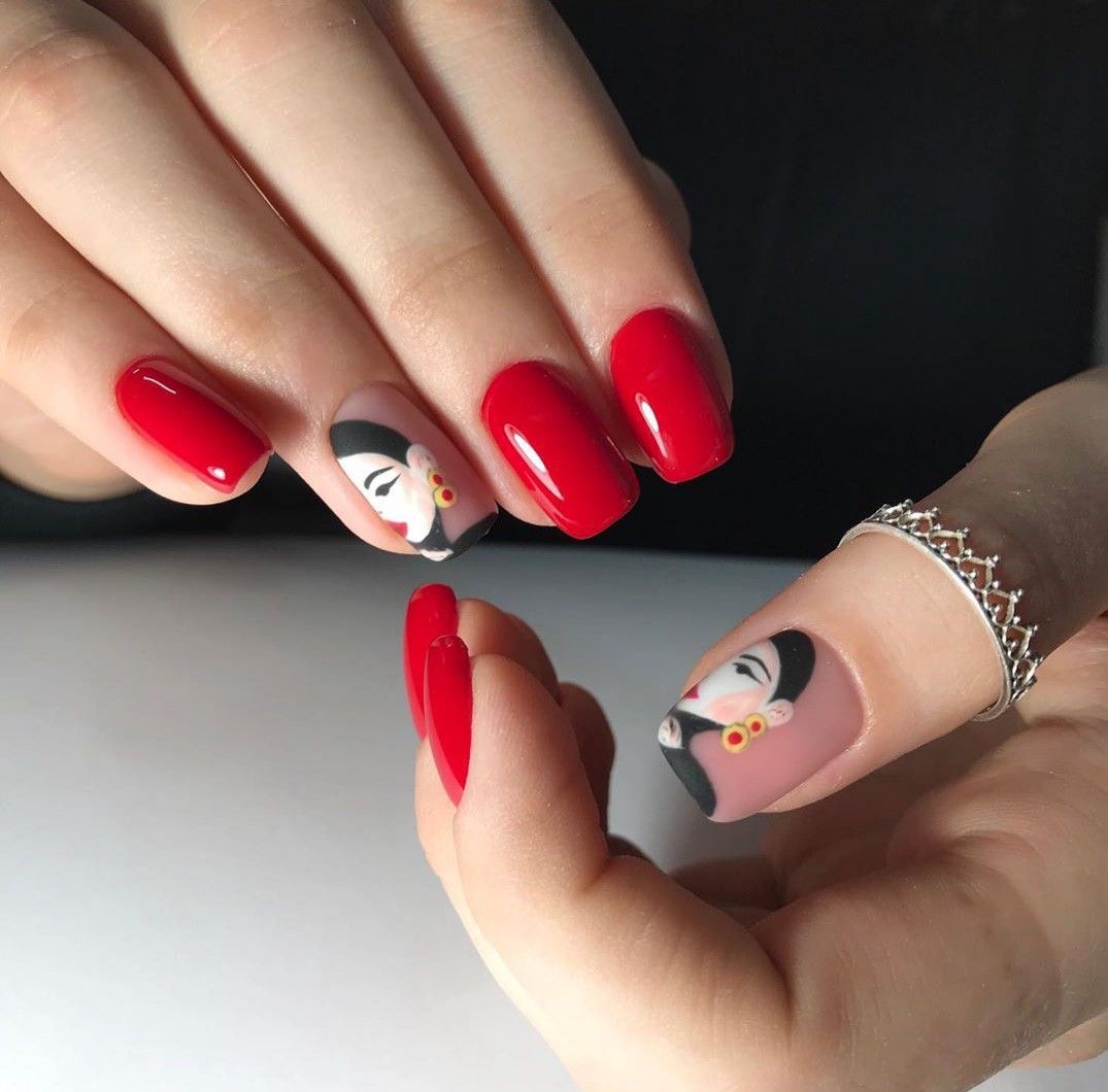 red women’s day nail art design -26