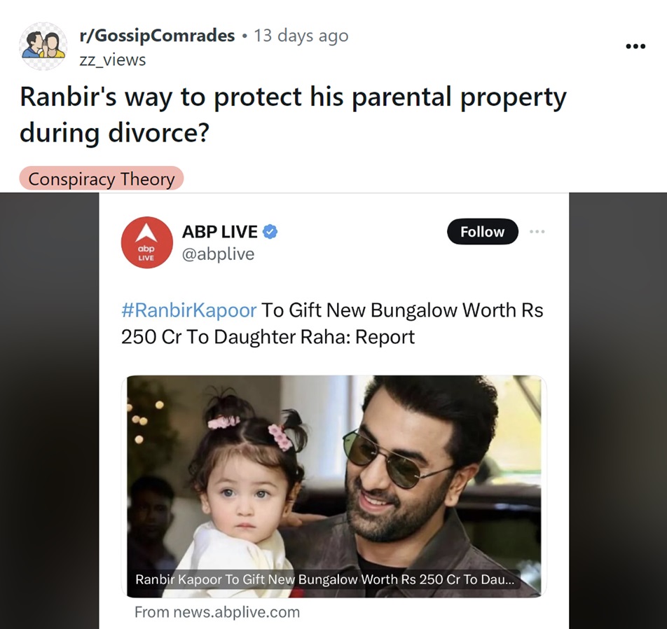 Ranbir Kapoor Gifting House to Raha People Feel protecting it against divorce - 02