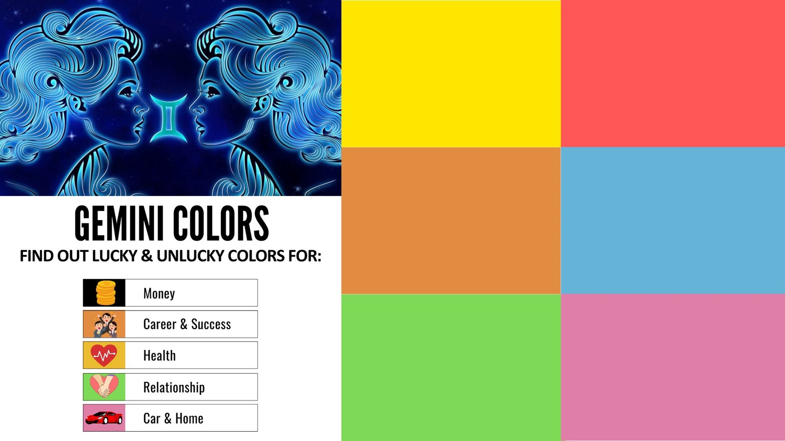 Gemini Colors Profile - Zodiac Lucky Best Unlucky Colors for Money Success Power Health Relationships